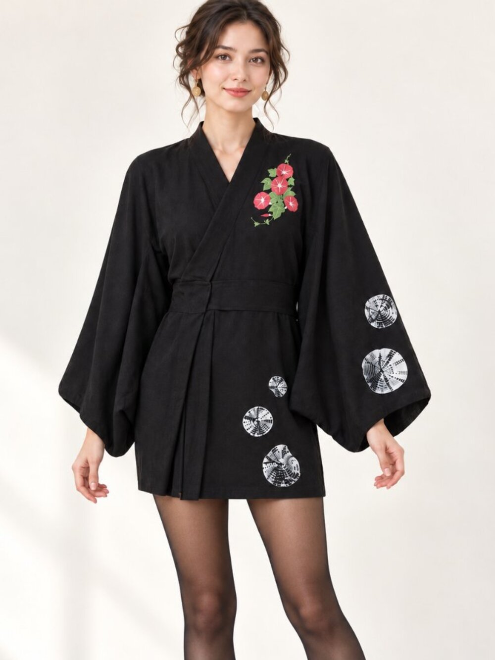 COMME CA ISM Black Floral Embroidery Structural Dress Womens M Japanese Boho NEW